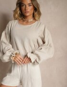 new collection Bluză Bej Din bumbac Croială liliac Cu legătură