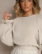 new collection Bluză Bej Din bumbac Croială liliac Cu legătură