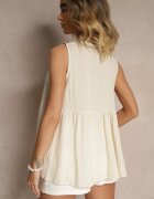new collection Bluză Bej din Viscoză cu Bască Legată la Decolteu Davienne