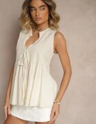 new collection Bluză Bej din Viscoză cu Bască Legată la Decolteu Davienne