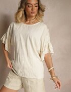 new collection Bluză Bej din Viscoză cu croială tip liliac decorată cu volane Ranova