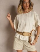 new collection Bluză Bej din Viscoză cu croială tip liliac decorată cu volane Ranova