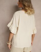 new collection Bluză Bej din Viscoză cu croială tip liliac decorată cu volane Ranova