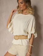 new collection Bluză Bej din Viscoză cu croială tip liliac decorată cu volane Ranova