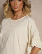 new collection Bluză Bej din Viscoză cu croială tip liliac decorată cu volane Ranova