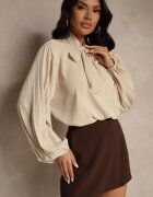 new collection Bluză Bej Ornată cu Legătură și Mâneci Plisate Jenowena