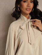 new collection Bluză Bej Ornată cu Legătură și Mâneci Plisate Jenowena