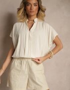new collection Bluză Bej Oversize din Vâscoză cu croi tip liliac cu Decolteu în V Davithiel