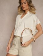 new collection Bluză Bej Oversize din Vâscoză cu croi tip liliac cu Decolteu în V Davithiel