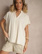 new collection Bluză Bej Oversize din Vâscoză cu croi tip liliac cu Decolteu în V Davithiel