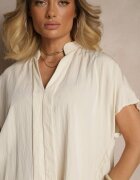 new collection Bluză Bej Oversize din Vâscoză cu croi tip liliac cu Decolteu în V Davithiel