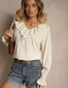 new collection Bluză Bej Rustic din Viscoză cu Decolteu în V și Volane Lislimi