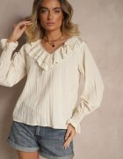 new collection Bluză Bej Rustic din Viscoză cu Decolteu în V și Volane Lislimi