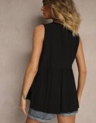 new collection Bluză Neagră din Viscoză cu Bască Legată la Decolteu Davienne