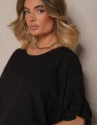 new collection Bluză Neagră din Viscoză cu croială tip liliac Decorată cu volane Ranova