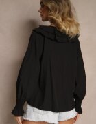 new collection Bluză Neagră Rustică din Viscoză cu Decolteu în V și Volane