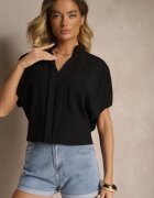 new collection Bluză Neagră Supradimensionată din Viscoză cu croială liliac cu decolteu în V Davithiel