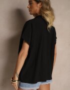 new collection Bluză Neagră Supradimensionată din Viscoză cu croială liliac cu decolteu în V Davithiel