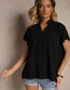 new collection Bluză Neagră Supradimensionată din Viscoză cu croială liliac cu decolteu în V Davithiel