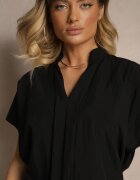 new collection Bluză Neagră Supradimensionată din Viscoză cu croială liliac cu decolteu în V Davithiel