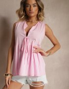 new collection Bluză Roz cu viscoză cu bască legată la decolteu Davienne