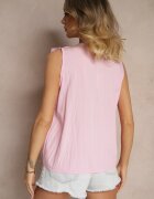 new collection Bluză Roz deschis din Viscoză Fără Mâneci Decorată cu Volan la Decolteu în V Millimia