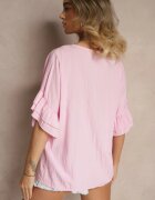 new collection Bluză Roz din Vâscoză cu Croială Tip Liliac Decorată cu Volane Ranova