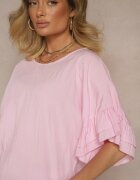 new collection Bluză Roz din Vâscoză cu Croială Tip Liliac Decorată cu Volane Ranova