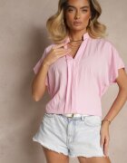 new collection Bluză Roz Oversize din Viscoză cu Mâneci tip Liliac cu Decolteu în V Davithiel