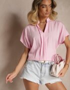 new collection Bluză Roz Oversize din Viscoză cu Mâneci tip Liliac cu Decolteu în V Davithiel