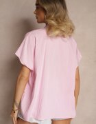 new collection Bluză Roz Oversize din Viscoză cu Mâneci tip Liliac cu Decolteu în V Davithiel