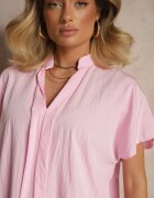 new collection Bluză Roz Oversize din Viscoză cu Mâneci tip Liliac cu Decolteu în V Davithiel