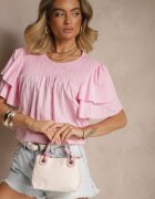 new collection Bluză Roz Trapez cu Vâscoză Decorată cu Volane și Inserție Elastică Mirlimi