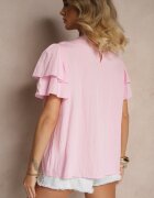 new collection Bluză Roz Trapez cu Vâscoză Decorată cu Volane și Inserție Elastică Mirlimi