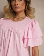 new collection Bluză Roz Trapez cu Vâscoză Decorată cu Volane și Inserție Elastică Mirlimi