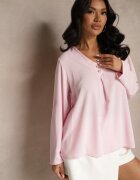 new collection Bluză Roz Trapezoidală cu Decolteu în V și Mâneci Suflecate Morlimi