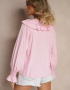 new collection Bluză Roză Rustică din Vâscoză cu Decolteu în V și Volane tip Frunză