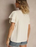 new collection Bluză Trapez Bej din Viscoză Decorată cu Volane și Inserție Elastică Mirlimi
