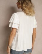 new collection Bluză Trapezoidală Albă cu Vâscoză Decorată cu Volane și Inserție Elastică Mirlimi
