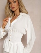 new collection Cămașă Albă cu Talie încrețită și Nasturi Decorativi Dapnelli
