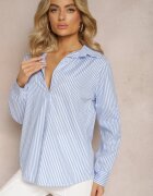 new collection Cămașă Albastră cu fason clasic cu nasturi în dungi Adetia