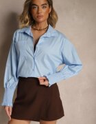 new collection Cămașă Albastră din Bumbac Decorată cu Volane și Drapaje Liorale