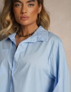 new collection Cămașă Albastră din Bumbac Decorată cu Volane și Drapaje Liorale