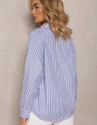 new collection Cămașă Bleumarin-Albă cu Croi Clasic cu Nasturi și în Dungi Adetia