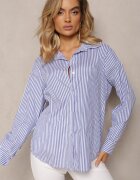 new collection Cămașă Bleumarin-Albă cu Croi Clasic cu Nasturi și în Dungi Adetia