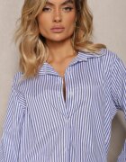 new collection Cămașă Bleumarin-Albă cu Croi Clasic cu Nasturi și în Dungi Adetia