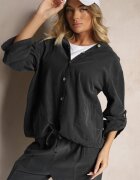 new collection Cămașă Gri închis din Bumbac cu Mâneci Ajustabile și Glugă Terresia