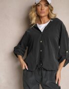 new collection Cămașă Gri închis din Bumbac cu Mâneci Ajustabile și Glugă Terresia