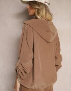 new collection Cămașă Maro deschis din Bumbac cu Croială Largă cu Glugă și Șnur Felanira
