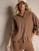 new collection Cămașă Maro deschis din Bumbac cu Croială Largă cu Glugă și Șnur Felanira